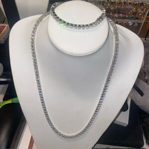 Solid 925 Sterling Silver 6mm Cubic Zirconia Tennis Chain Combo - Unisex 24”